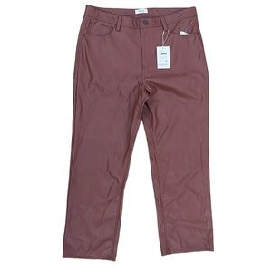 New Kensie jeans Vegan Leather/Faux Leather Pants crop ankle Redwood